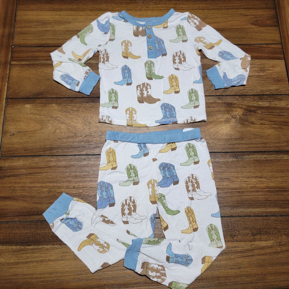 2 Pc Mud Pie Toddler Pajamas Cowboy Boots - Size 3T
